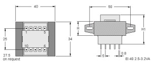 EI40 TRG Trasformatori a Giorno Quote-Open Transformers dimensions