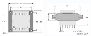 EI60 TRG Trasformatori a Giorno Quote-Open Transformers dimensions