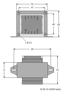 EI66 Faston TRG Trasformatori a Giorno Quote-Open Faston Transformers dimensions