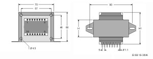 EI66 TRG Trasformatori a Giorno Quote-Open Transformers dimensions