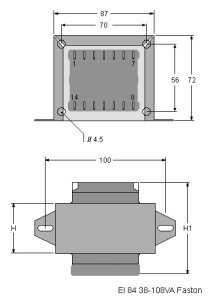 EI84 Faston TRG Trasformatori a Giorno Quote-Open Faston Transformers dimensions