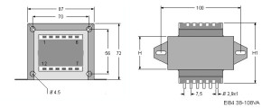 EI84 TRG Trasformatori a Giorno Quote-Open Transformers dimensions