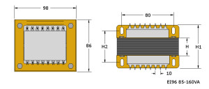 EI96 TRG Trasformatori a Giorno Quote-Open Transformers dimensions